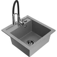 Mexen Vito granieten gootsteen 1-komor met keukenmengkraan Aster, grijs - 6503-71-73450-07-B