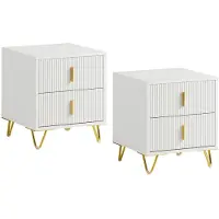 SoBuy 2-delige Nachtkastje met 2 Schuifladen - Bijzettafel - Sofa Bijzettafel - Salontafel - Slaapkamertafel - Bedtafel met 2 Lade voor Woonkamer, Slaapkamer, Kantoor, Wit, 40x40x47cm, FBT115-Wx2