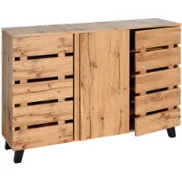 MCW Dressoir -M46, ladekast dressoir, 3 deuren 8 opbergvakken 88x120x34cm, natuurlijke kleur