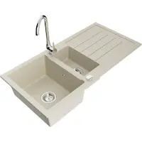 Mexen Andres granieten spoelbak 1,5-komor met afdruiprek en keukenkraan Telma, beige - 6515-69-670200-00