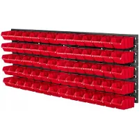 Kadax Werkplaatsrek, 116 x 39 cm, gereedschapswandrek van robuust kunststof, uv-bestendig opslagsysteem, uitbreidbare wandplaten, werkplaats of tuin (rood, 70-delig)