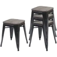MCW Set van 4 krukken -A73 incl. houten zitting, metalen kruk, stapelbaar ~ zwart