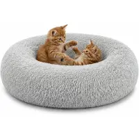 Lionto Knuffelbed kat, donutvormig & extra zacht Ø70 cm lichtgrijs