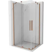 Mexen Velar Duo schuifdouchecabine 90 x 80 , transparant, geborsteld koper - 871-090-080-02-65