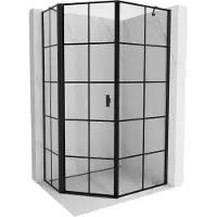 Mexen Mist asyetrische vijfhoekige douchecabine linksdraaiend 80 x 90 , zwart raster, zwart - 8A8-080-090-70-77-L