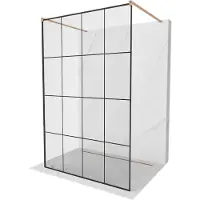 Mexen Kioto vrijstaande douchewand 130 x 200 , zwart raster 8 mm, geborsteld koper - 800-130-002-65-77
