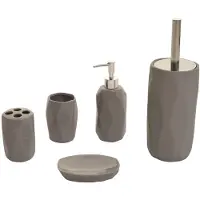 MCW 5-delige badkamerset -H88, WC-set badkameraccessoires, keramiek ~ grijs