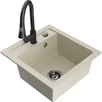 Mexen Vito granieten spoelbak 1-komorig met keukenmengkraan Elia, beige - 6503-69-670101-70