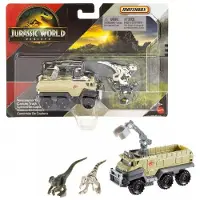 Hot Wheels Jurassic World Rebirth, Dinosaur Voertuig en Figuur (Velociraptor Blue en Atrociraptor Capture Truck)