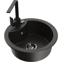 Mexen Diego granieten spoelbak 1-komers met keukenkraan Rita, zwart/goud metallic - 6512-75-670300-70-B