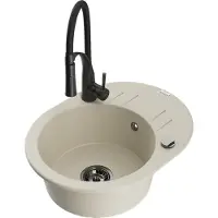 Mexen Kevin granieten gootsteen 1-komorige met afdruiprek en Aster keukenmengkraan, beige - 6517-69-73450-70-B