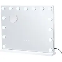 OEM Hollywood-stijl make-upspiegel - 22,8 x 18,1 inch, 15 dimbare LED-lampen, 3 kleurmodi, 5-voudige zoom, USB-aansluiting, touchbediening, wit