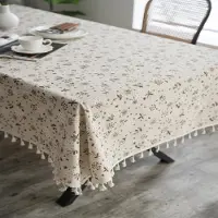 MaxPower Tafelkleed met kwastjes in beige paardenbloemmotief, retro tafelkleed in Boheemse landelijke stijl, 140*220cm