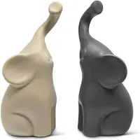 Torribaly Liefdevol paar olifanten in beige en grijs - modern keramisch beeldje als set decoratie figuur ornament