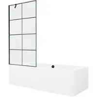 Mexen Cube rechthoekig bad 180 x 80 met ombouw en 1-delige paravent 90 , zwart patroon - 550518080X9509007077