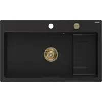 Mexen Omar granieten gootsteen 1-kompartiment 800 x 480 , zwart, gouden sifon - 6520801005-77-G