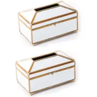 Exogio 2X Luxury European Style Practical Mirror Glass Tissue Box Waterproof Paper Towel Holder Dressing Table Tray Decor - M