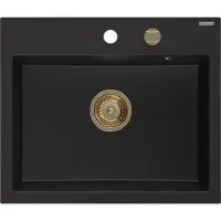 Mexen Oscar granieten gootsteen 1-komorige 580 x 490 , zwart, gouden sifon - 6519581000-77-G