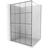 Mexen Kioto+ douchewand met plank Walk-in 130 x 200 , zwart raster, geborsteld nikkel - 800-130-121-97-77