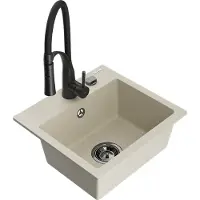 Mexen Milo granieten spoelbak met 1 bak met Aster keukenkraan, beige - 6505-69-73450-70-B