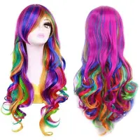 Typecat Lady Rainbow Lange Krullende Pruiken Mode Cosplay Kostuum Haar Anime Vol Golvende Pruik 70cm