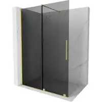 Mexen Velar schuifbare Walk-in douchewand 130 x 200 , grafiet 8 mm, goud geborsteld - 871-130-000-43-55