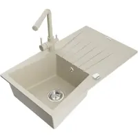 Mexen Cesar granieten gootsteen met 1 bak, afdruiprek en Duero keukenkraan, beige - 6514-69-671600-69