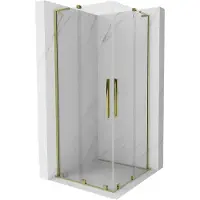 Mexen Velar L Duo douchecabine schuifdeur 100 x 100 , transparant, goud - 871-100-100-02-03-50