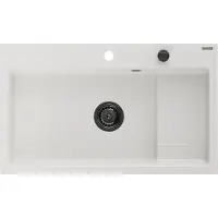 Mexen Omar granieten gootsteen 1-kompartment 800 x 480 , wit, zwarte sifon - 6520801005-20-B