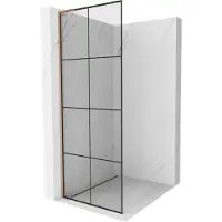 Mexen Kioto L douchewand Walk-in 80 x 200 , zwarte ruit, geborsteld koper - 800-080-103-65-77