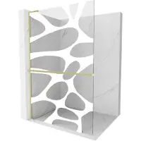 Mexen Kioto+ L douchewand met plank Walk-in 110 x 200 , witte golf, geborsteld goud - 800-110-123-55-97