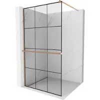 Mexen Kioto+ douchewand met plank Walk-in 120 x 200 , zwart raster, geborsteld koper - 800-120-121-65-77