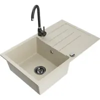 Mexen Bruno granieten spoelbak 1-komors met afdruiprek en Telma keukenkraan, beige - 6513-69-670200-70