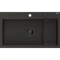 Mexen Omar granieten spoelbak 1-komerig 800 x 480 , zwart/goud metallic, zwarte sifon - 6520801005-75-B