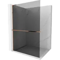 Mexen Kioto+ L douchewand met plank Walk-in 120 x 200 , grafiet, roze goud - 800-120-123-60-40