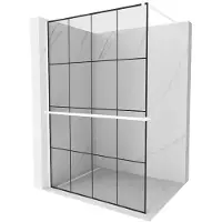 Mexen Kioto+ douchewand met plank Walk-in 140 x 200 , zwart raster, wit - 800-140-121-20-77