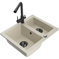 Mexen Carlos granieten spoelbak 1,5-bak met Duero keukenmengkraan, beige - 6518-69-671600-70