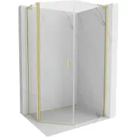Mexen Mist L asyetrische vijfzijdige douchecabine met scharnierdeur 80x100 , transparant, geborsteld goud