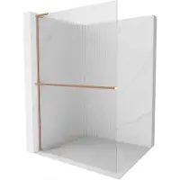 Mexen Kioto+ L douchewand met plank Walk-in 80 x 200 , strepen, geborsteld koper - 800-080-123-65-09