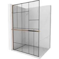 Mexen Kioto+ L douchewand met plank Walk-in 110 x 200 , zwart patroon, roze goud - 800-110-123-60-78
