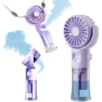 COOAU - Draagbare vernevelingsventilator, oplaadbaar batterijgevoed, 4 snelheden en 55 ml, Het kan draaien persoonlijke ventilator, geschikt voor reizen, kamperen en buitengebruik (Paars)