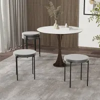 MODFU - Set Van 4 Eetkamerkrukken - Stapelbaar - Gevoerde Zitting - Metaal - Donkergrijs - 41,5 x 41,5 x 46 cm