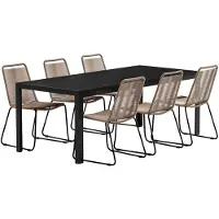 Svea - Clara rechthoekige tuintafel - zwart + 6x Thelma tuinstoelen - bruin