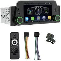 Melitt Single Din Autoradio met Draadloze CarPlay/Android Auto, Touchscreen-Radio, , Achteruitrijcamera, Spiegellink