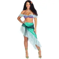 Leg avenue 3 PC Betoverende Zeemeermin, inclusief parel halter iriserende bh met chiffon ruffle mouwen, asymmetrische rok