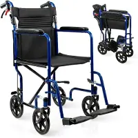 Mobiclinic Napoli - Rolstoel opvouwbaare - Zitbreedte: 41 cm - Travel rolstoel - Staal - Lichtgewicht - Afneembare voetsteunen - Remsysteem - Veiligheidsgordel - Gewatteerde armleuningen - Blauw