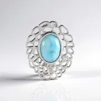 Cavill - Larimar Hanger - 925 Sterling Zilver met Platina Coating - 5,95 ct Ovale Larimar Cabochon - Handgemaakt Luxe Filigraan Sieraad