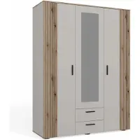 Ava Grote kledingkast met 3 deuren, 2 lades en spiegel – AVA 150 | Kleur: Kasjmier / Evoke Oak