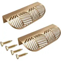 OEM 2 stuks bladachtige, messingkleurige, gouden decoratieve handgrepen voor laden en kastdeuren. Handgrepen voor keuken, kast, badkamer en slaapkamer, inclusief schroeven (117mm)