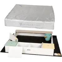 WONDERMAKE® design zandbak met modderkeuken, deksel OXFORD 420D, vliesfolie, zandbak houten vierkant afsluitbare buitentuin voor kinderen, wit kleurrijk